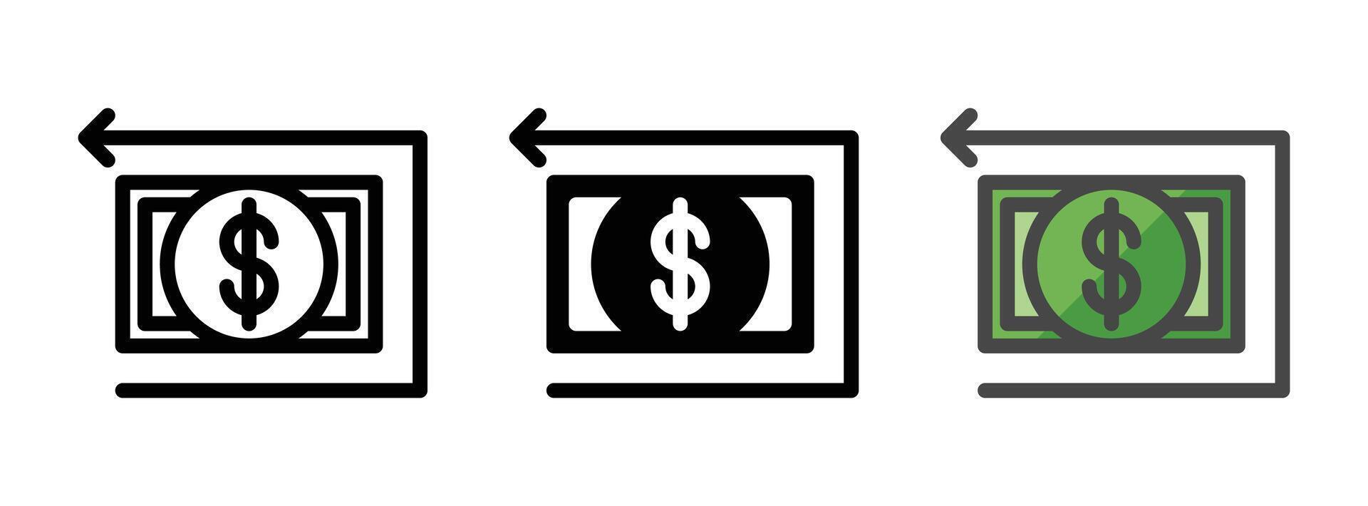 Multipurpose Money and Arrow Vector Icon in Outline, Glyph, Filled Outline Style