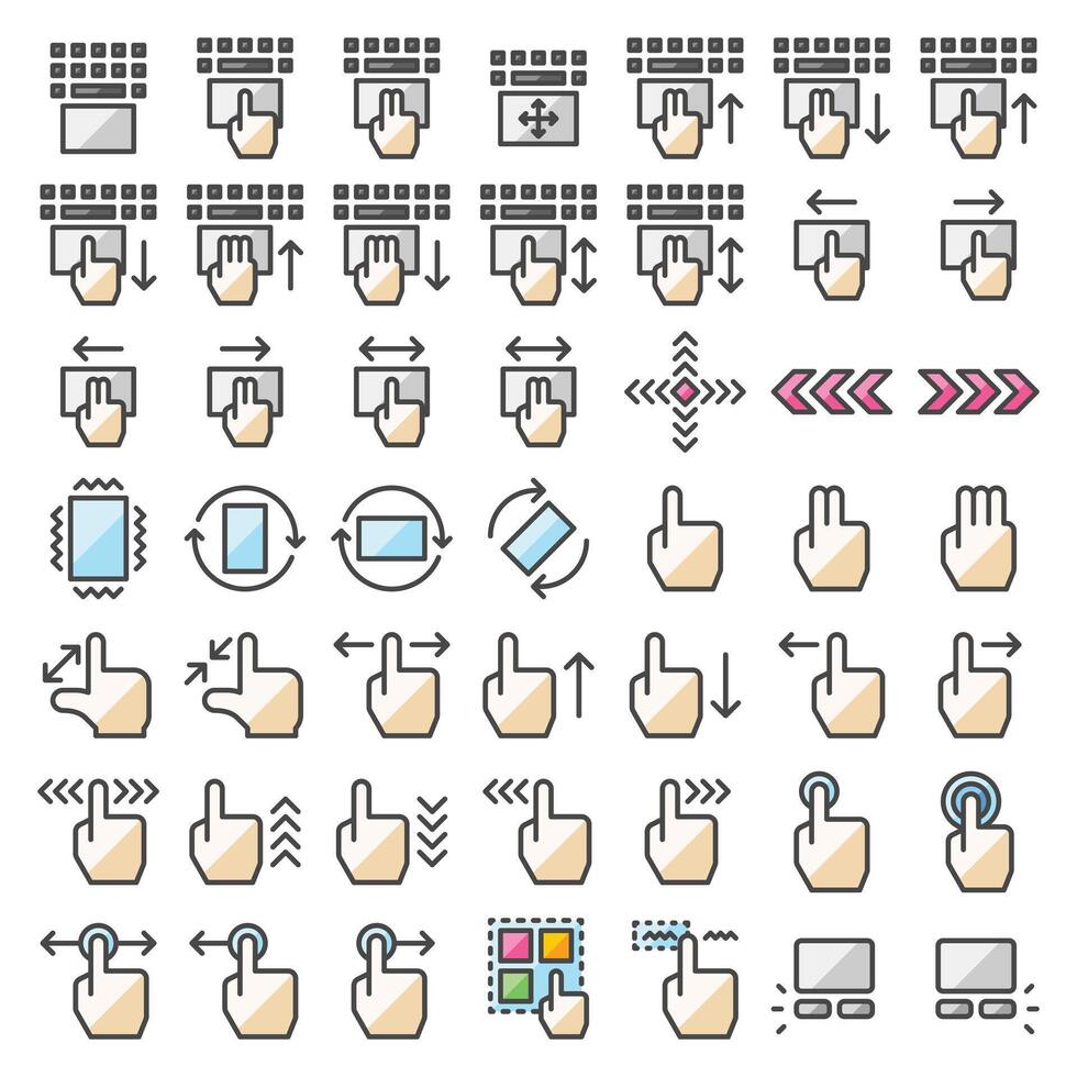 de múltiples fines interactivo vector icono conjunto en lleno contorno estilo