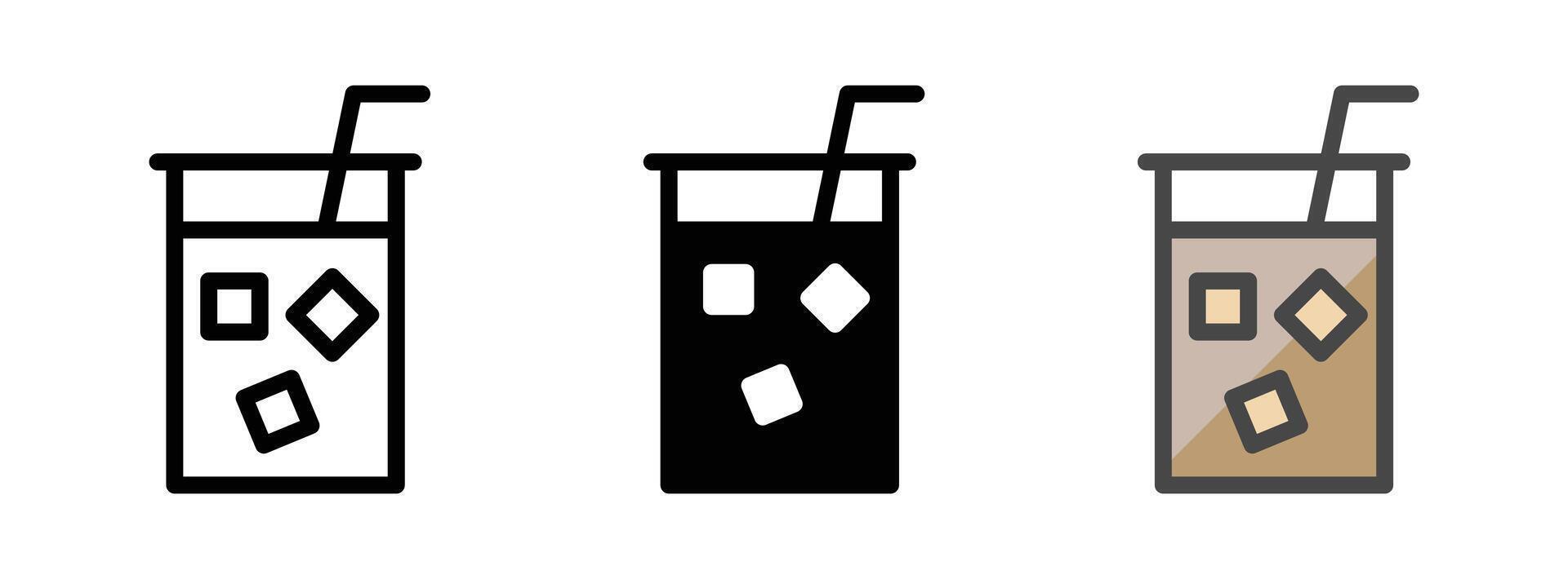 Multipurpose Ice Coffee Vector Icon in Outline, Glyph, Filled Outline Style
