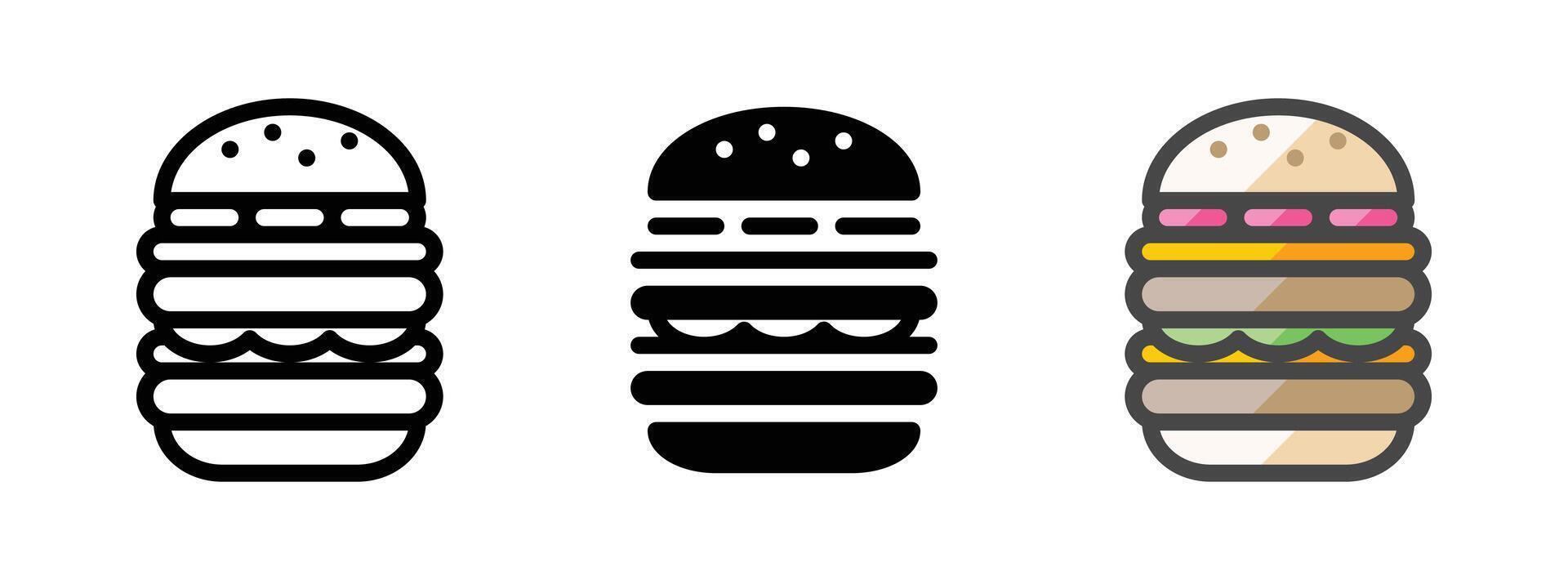 de múltiples fines hamburguesa con queso vector icono en describir, glifo, lleno contorno estilo