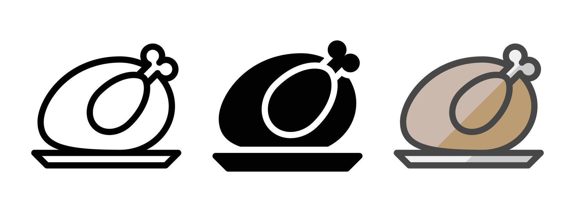 Multipurpose Roasted Turkey Vector Icon in Outline, Glyph, Filled Outline Style