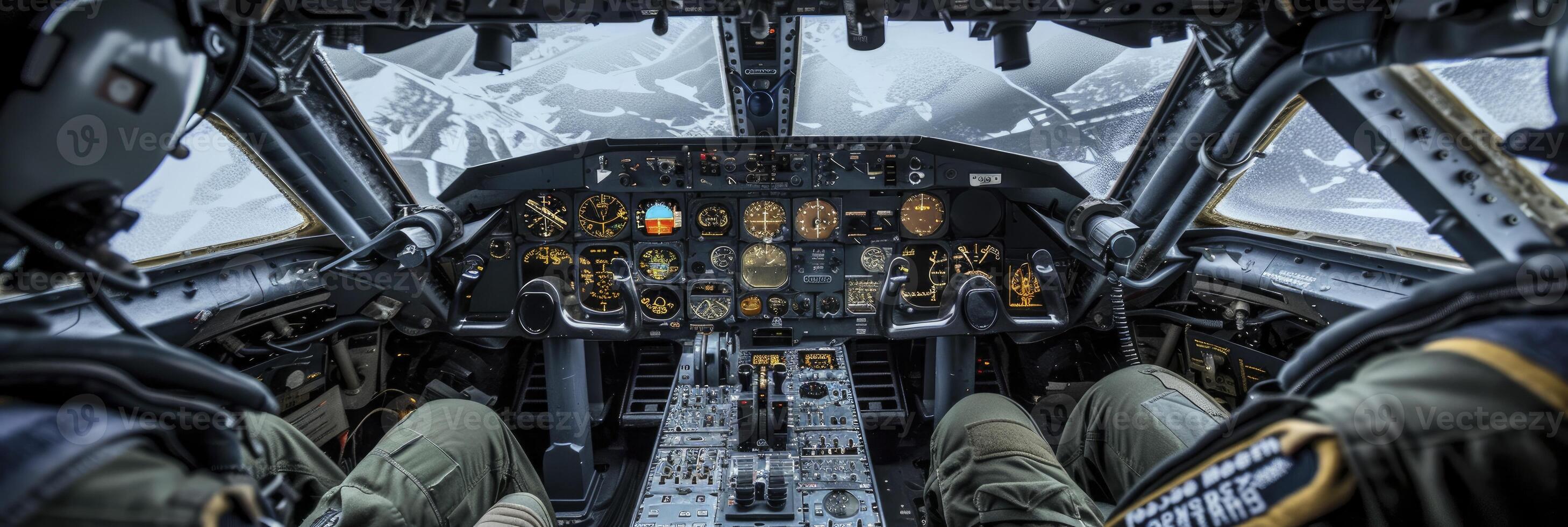 AI generated In the Cockpit, Photo of a Fighter Pilot Captured in the Intense Environment of a Fighter or Jet Cabin, Ready for Action.