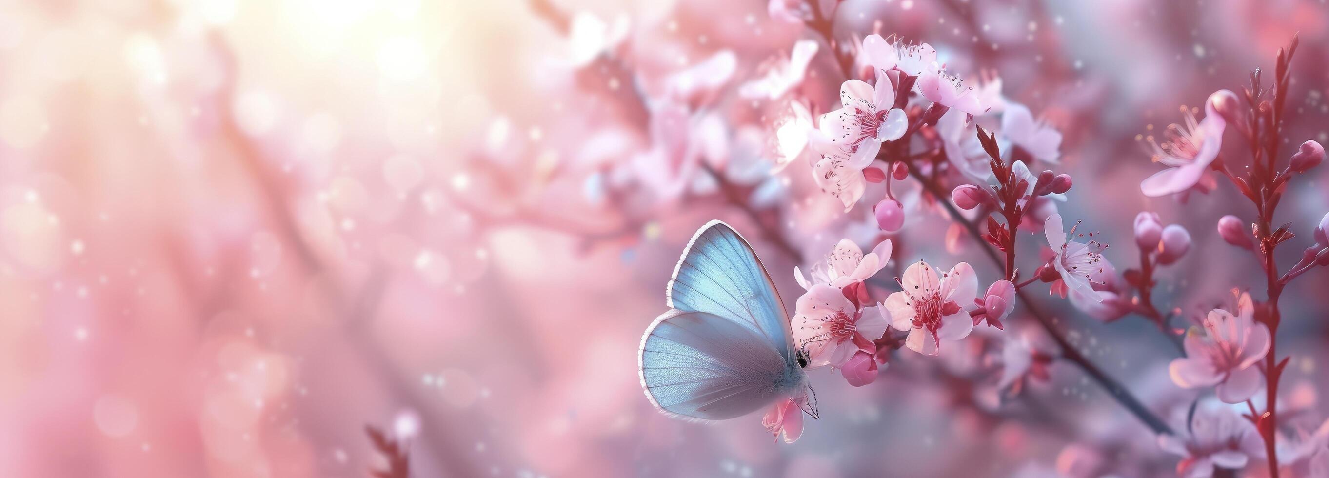 AI generated Butterfly in a nature spring flower Background. photo