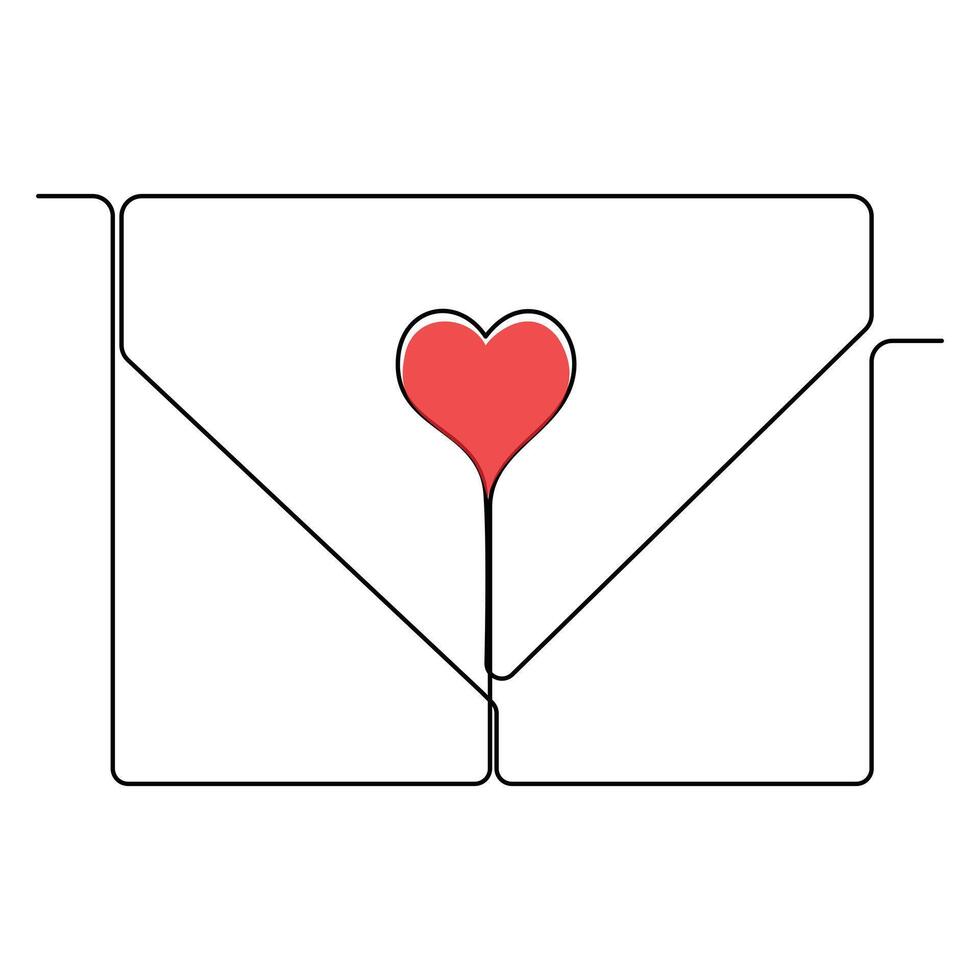 Continuous one line drawing of envelope with heart. Love letter. Vector illustration