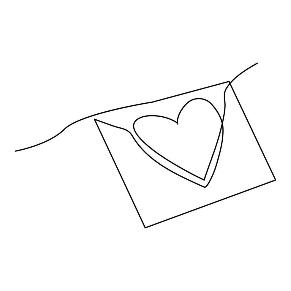 Continuous one line drawing of envelope with heart. Love letter. Vector illustration