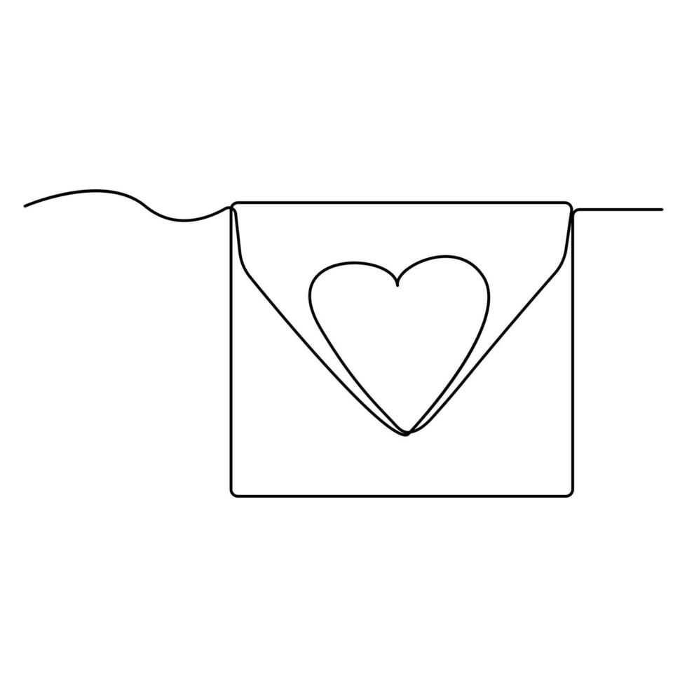 Continuous one line drawing of envelope with heart. Love letter. Vector illustration