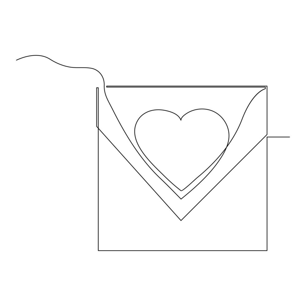 Continuous one line drawing of envelope with heart. Love letter. Vector illustration