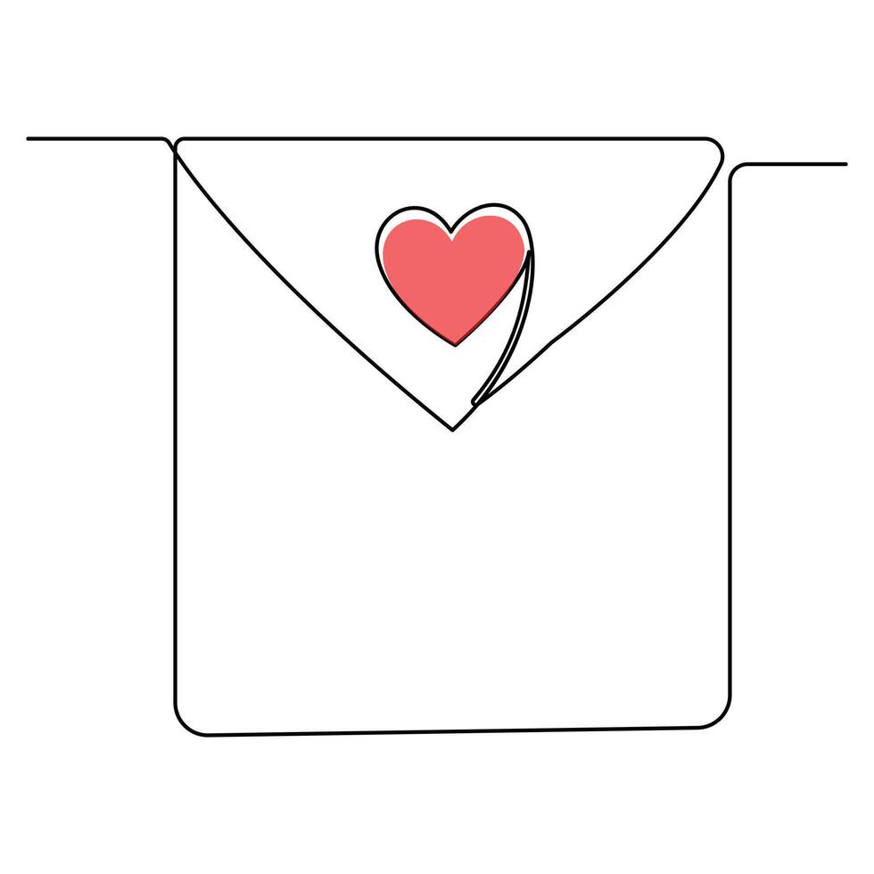 Continuous one line drawing of envelope with heart. Love letter. Vector illustration