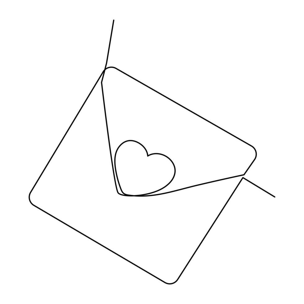 Continuous one line drawing of envelope with heart. Love letter. Vector illustration
