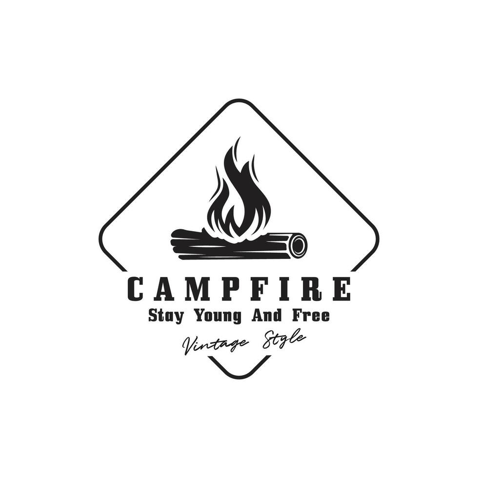 vintage Campfire Logo Design, Camping Vector. Logo for camping , adventure wildlife , campfire and wilderness vector