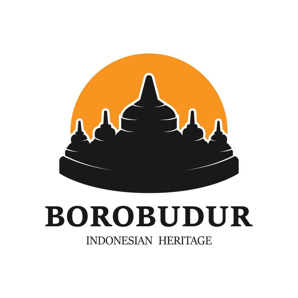 Simple Borobudur Temple Logo Vector Design, Stupa of Borobudur Stone Temple Indonesian Heritage Silhouette Logo Design