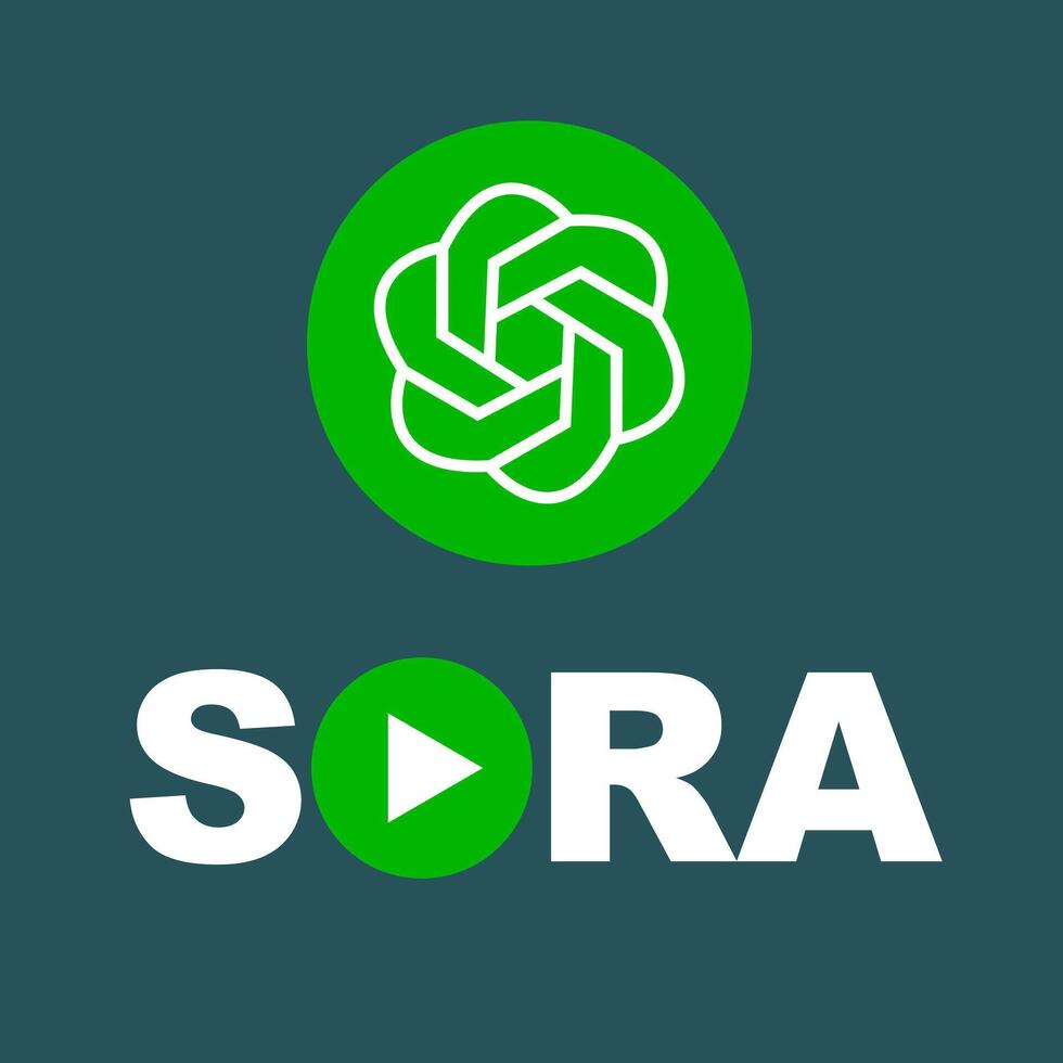 Sora AI icon text to video online video generator vector. Sora is a artificial intelligence of text to video generator, video model of OpenAI chatGPT, Sora logo virtual deep learning. vector