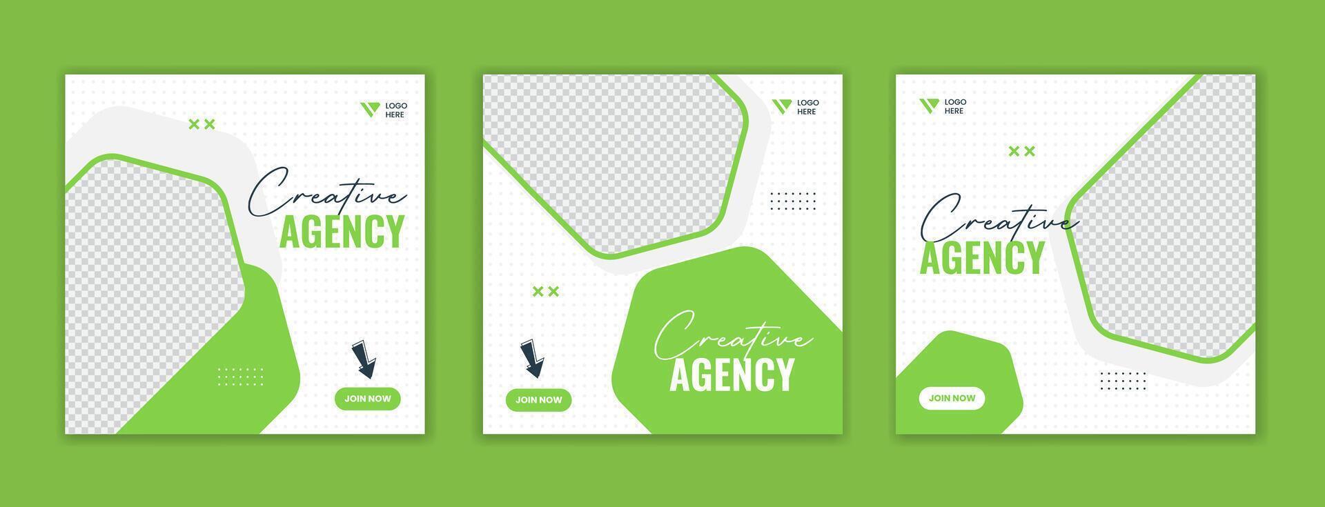 Green creative shape social media post template. set of corporate online ad template vector