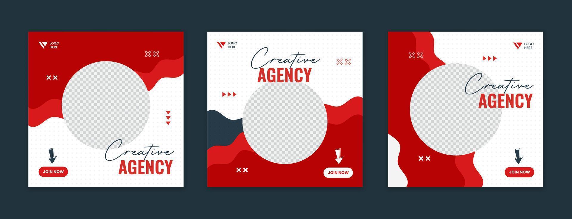 Red organic corporate social media post template design. Set of colourful business creative agency square post vector