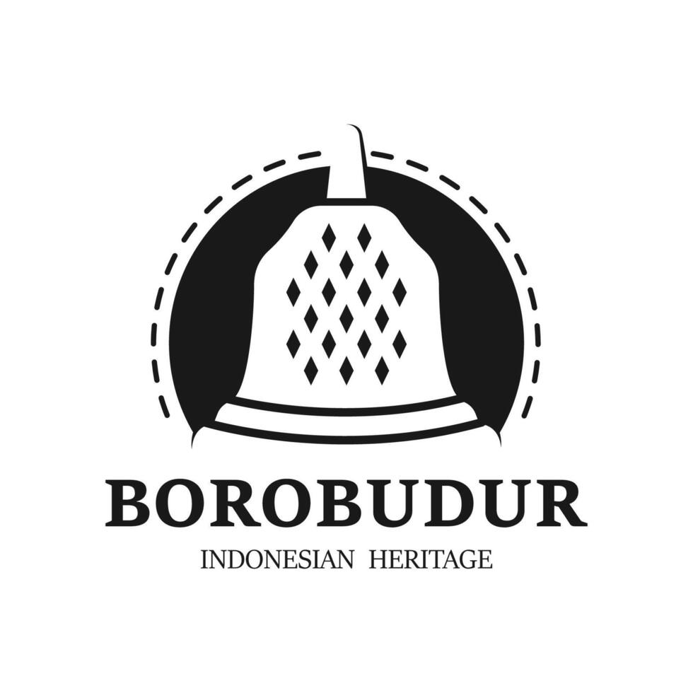 Simple Borobudur Temple Logo Vector Design, Stupa of Borobudur Stone Temple Indonesian Heritage Silhouette Logo Design