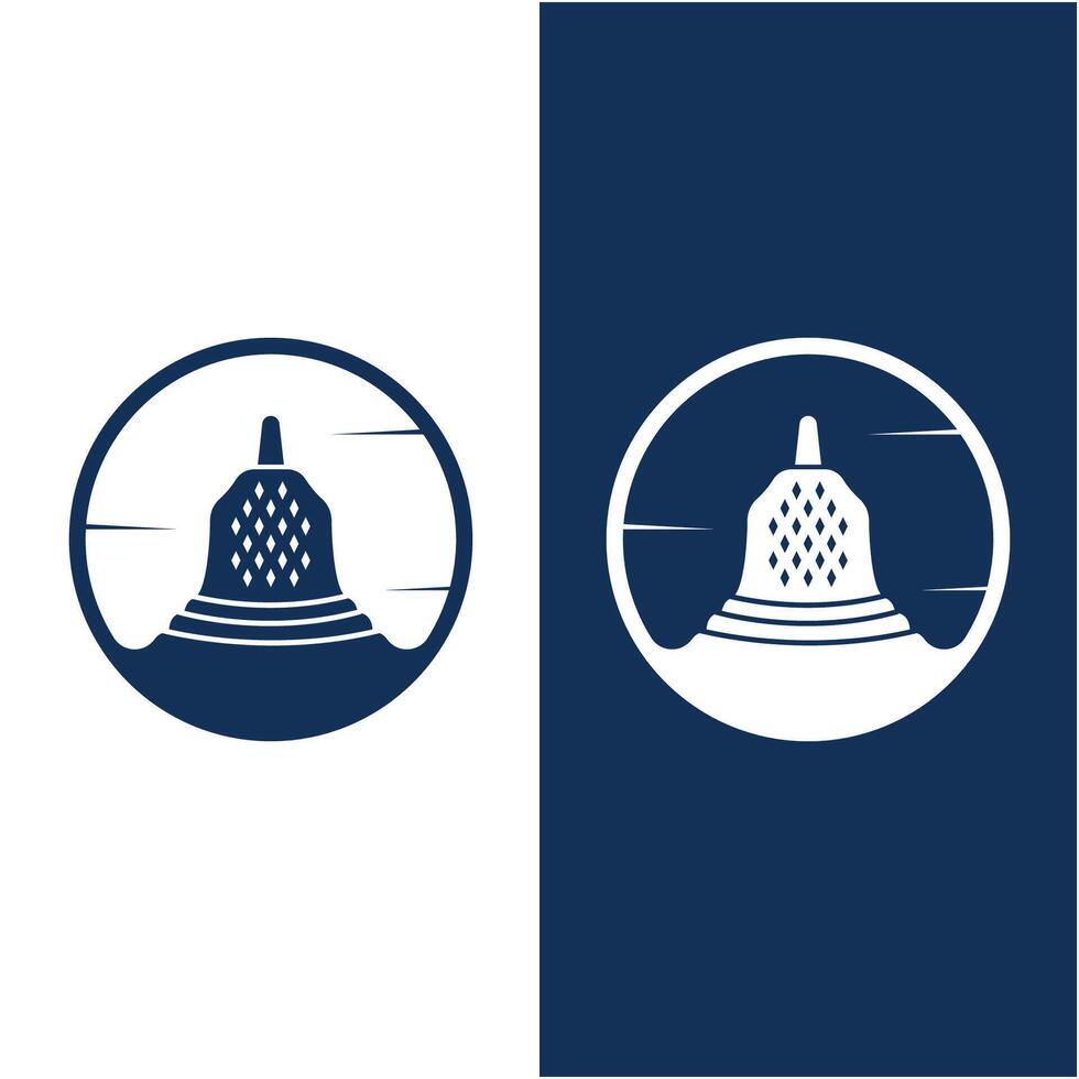 Simple Borobudur Temple Logo Vector Design, Stupa of Borobudur Stone Temple Indonesian Heritage Silhouette Logo Design