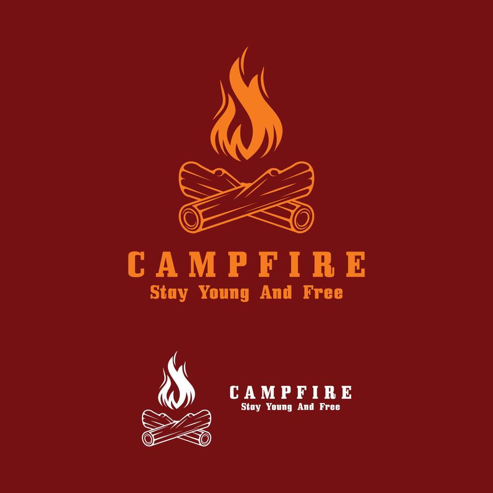 vintage Campfire Logo Design, Camping Vector. Logo for camping , adventure wildlife , campfire and wilderness vector