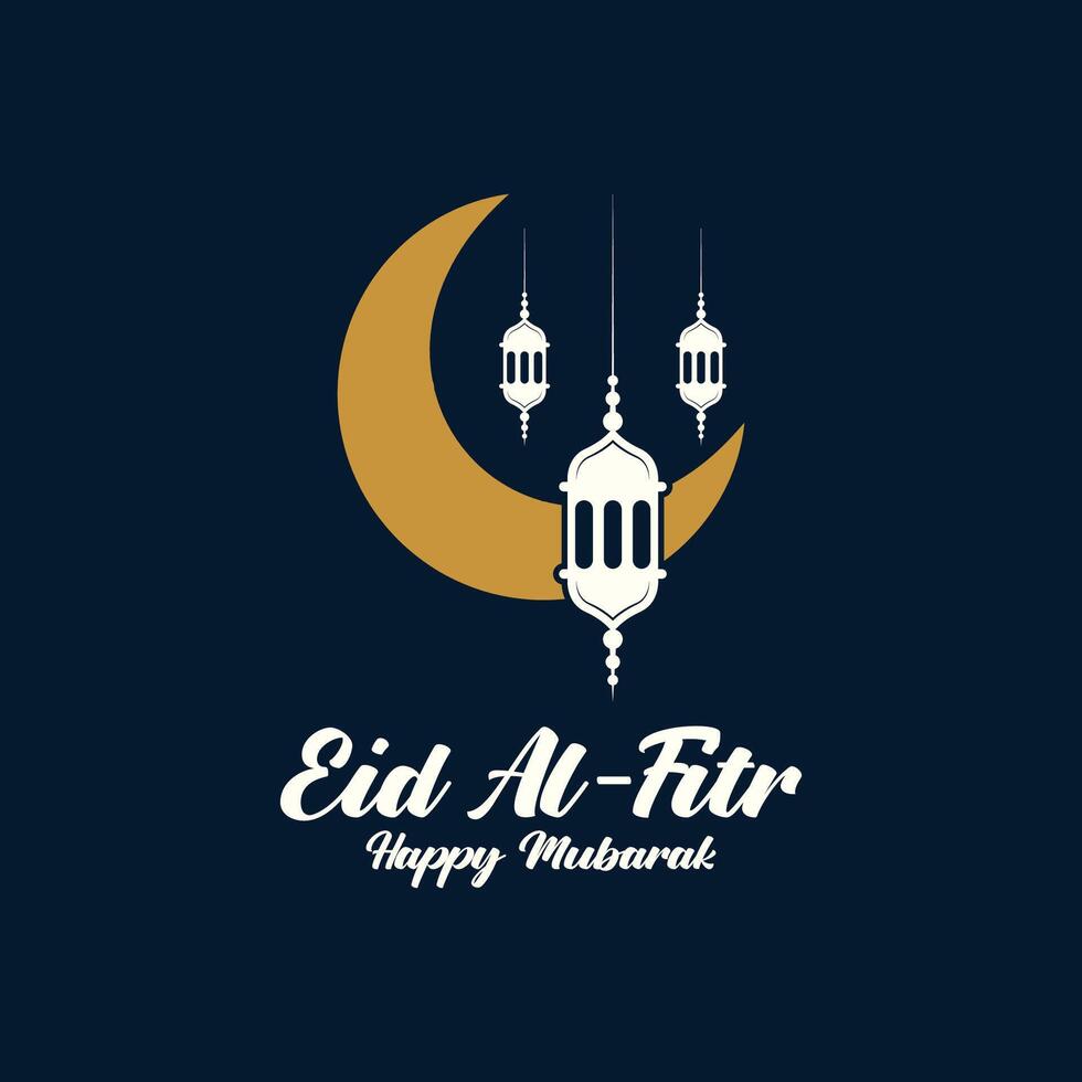 Eid al Fitr Mubarak logo design with the concept of lanterns and mosques. Logo for greetings, friendship, Muslims and celebration vector