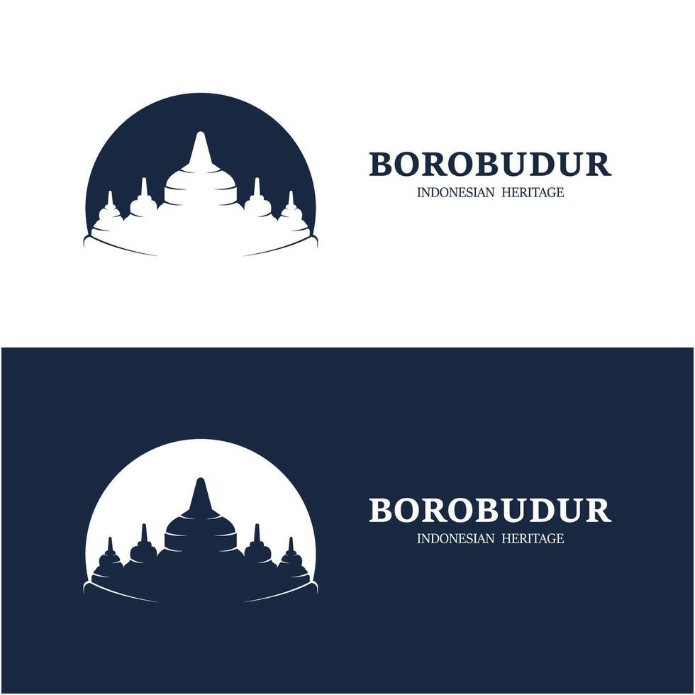 Simple Borobudur Temple Logo Vector Design, Stupa of Borobudur Stone Temple Indonesian Heritage Silhouette Logo Design