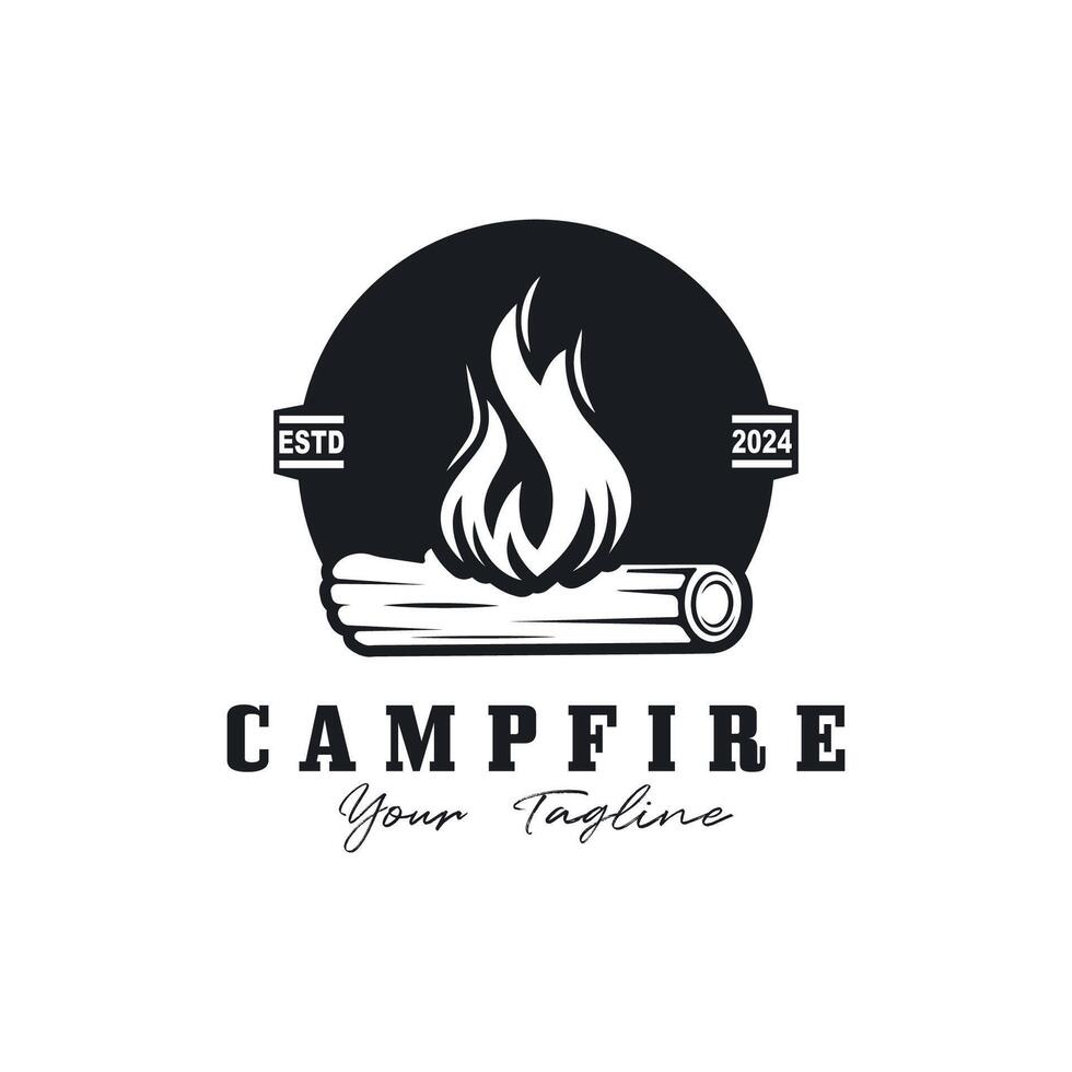 vintage Campfire Logo Design, Camping Vector. Logo for camping , adventure wildlife , campfire and wilderness vector