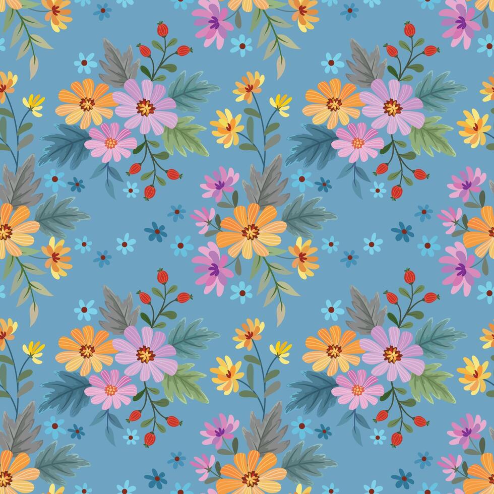 Colorful hand draw flowers seamless pattern. Can be used for fabric textile wallpaper. vector