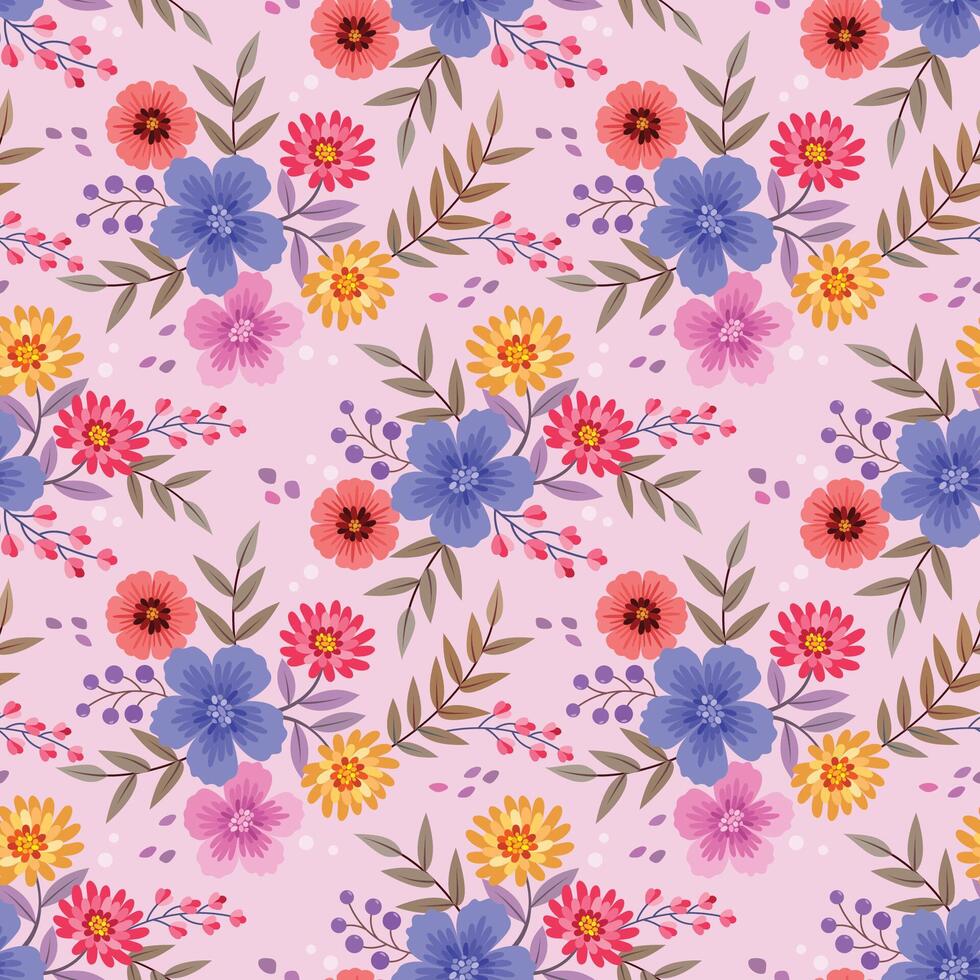 Colorful flowers design seamless pattern for fabric textile wallpaper. vector