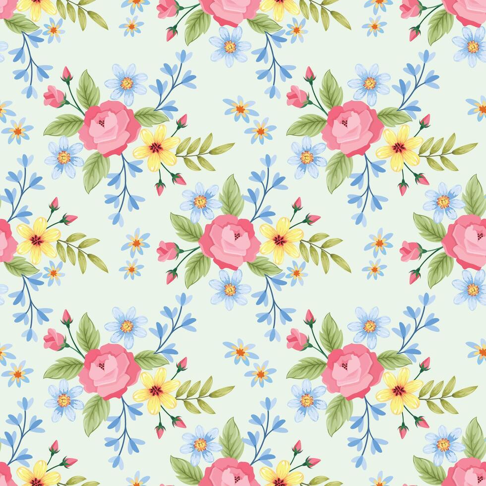 Beautiful pink rose with small flowers seamless pattern for fabric textile vector