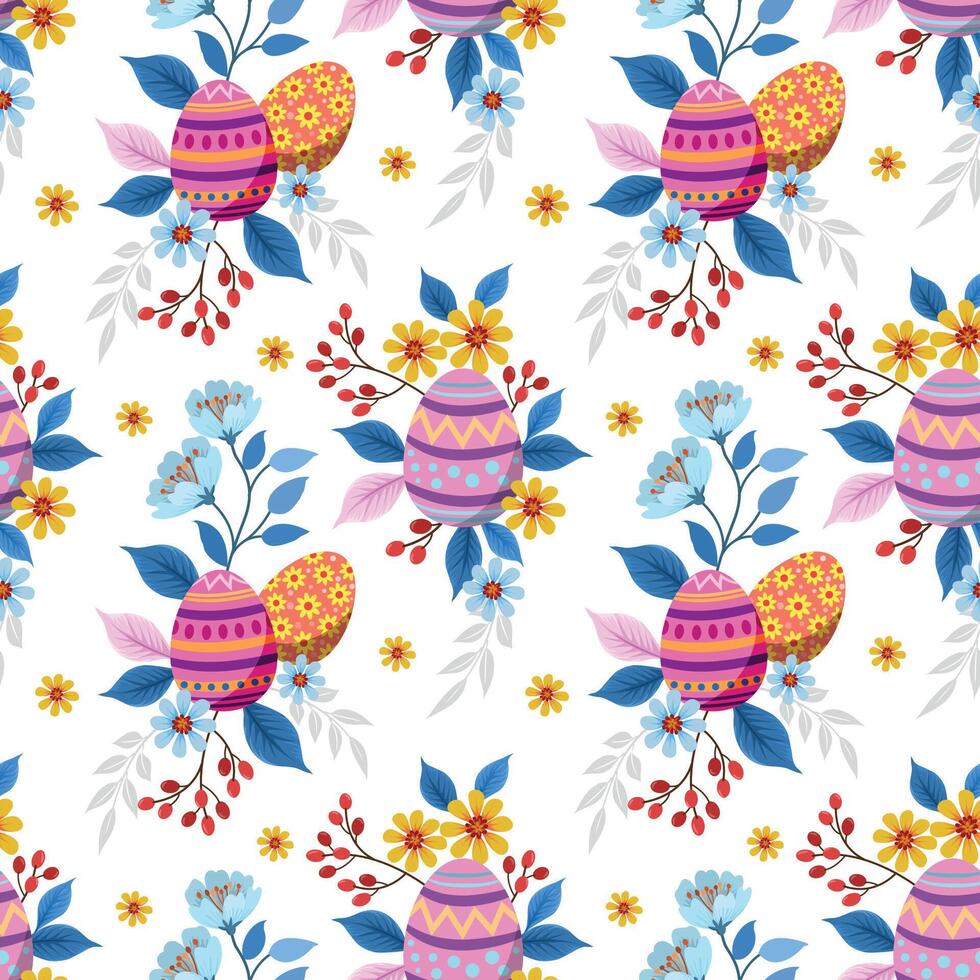 Easter egg with flowers and leaf seamless pattern vector