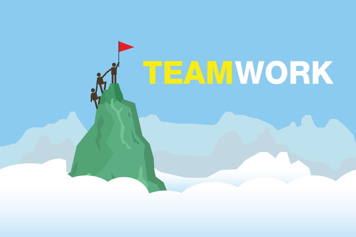 people running up a mountain, leadership, teamwork, success concept vector