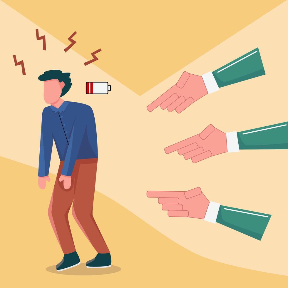 Employee feels overwhelmed working under pressure, business concept. vector