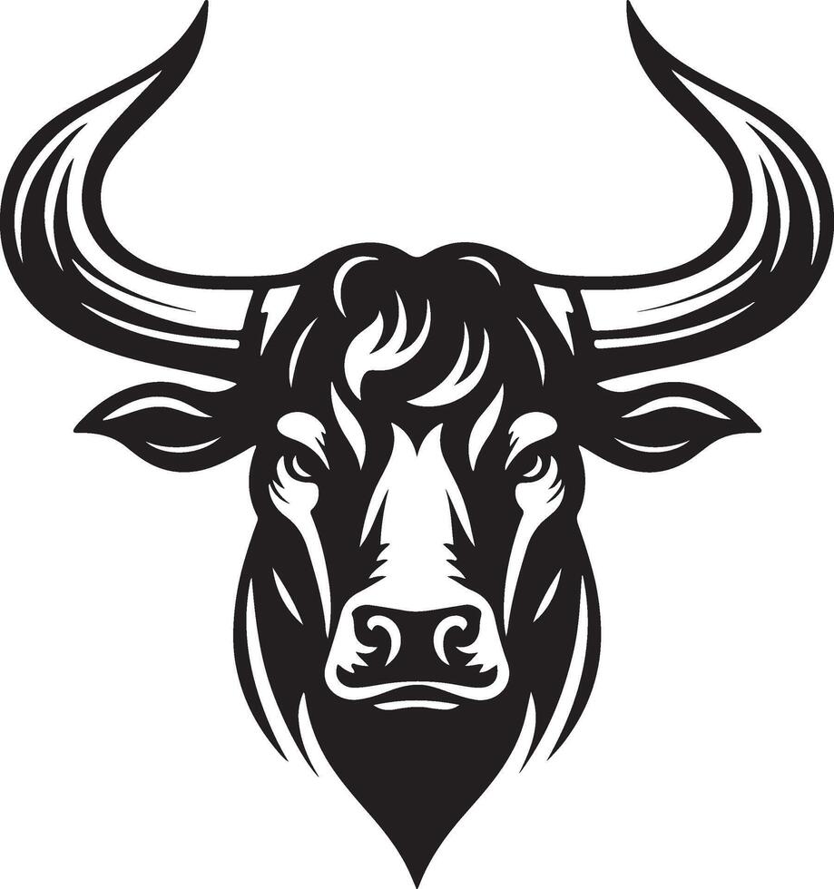 Close up of an angry cow face vector illustration on white background, Bull head black and white vector illustration