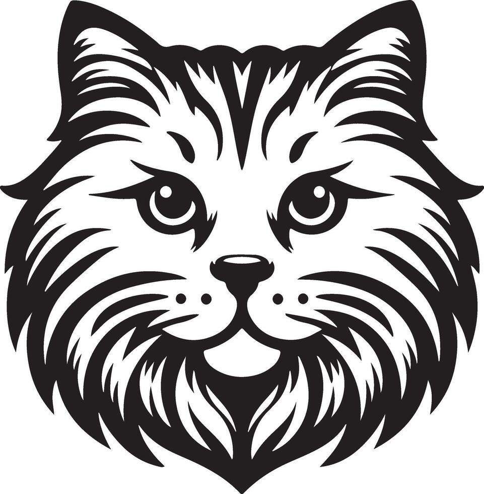 Black cat's head icon isolated on white background. Cool tom cat with a smile look vector illustration.