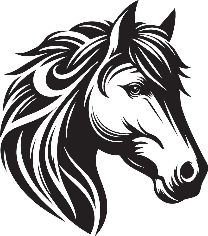3D Beautiful Black And White Horse Head Silhouette vector