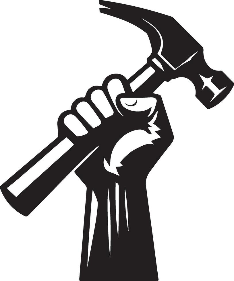 Hand holding hammer vector illustration icon. Symbol element for May Day or Labour Day. Repair and maintenance concept.