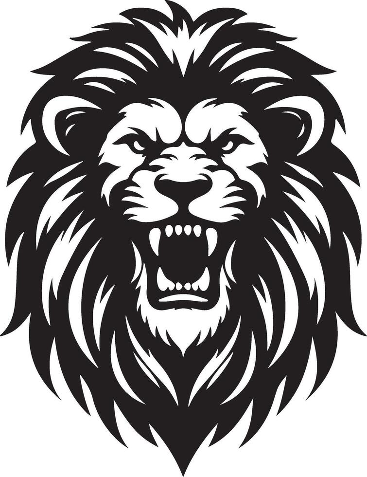 Black And White Angry Lion Head Silhouette illustration vector