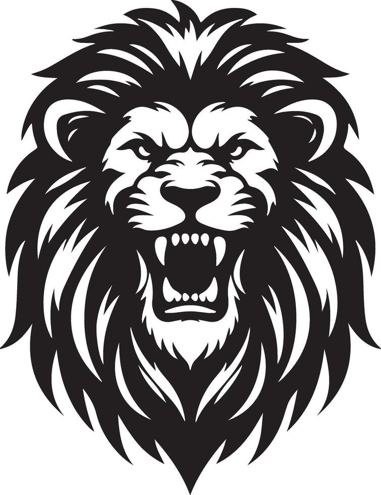 Black And White Angry Lion Head Silhouette illustration vector