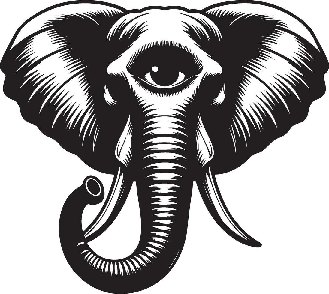 Vector Illustration black and white graphic illustration of an elephant head