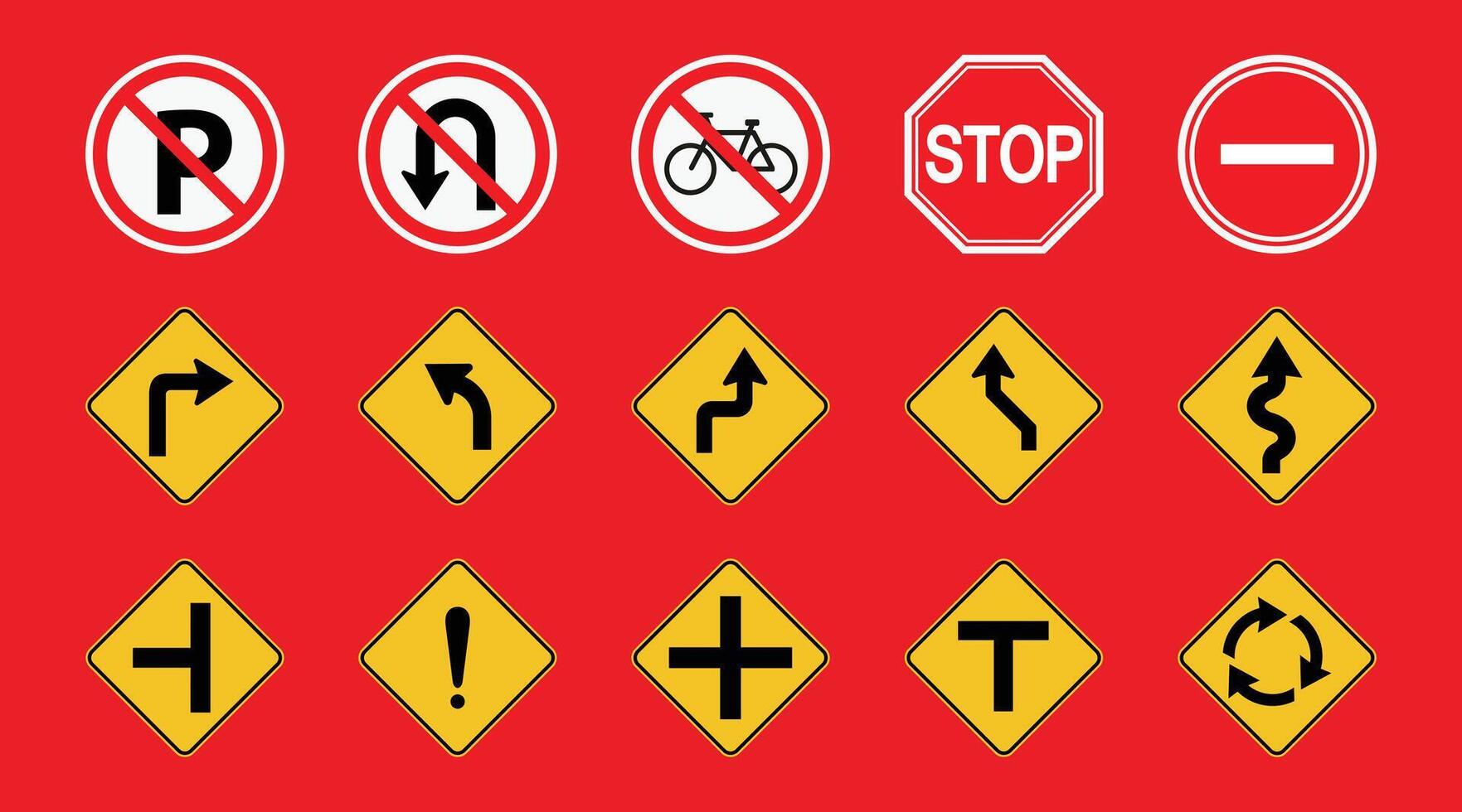 Set of Road Signs, arrow caution or danger sign, direction icon and information, transportation street sign vector