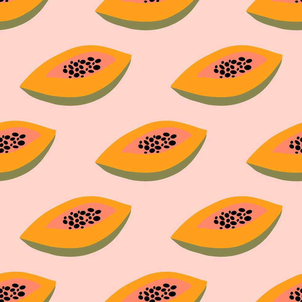 Seamless pattern with handdrawn papaya. Vector trendy design.