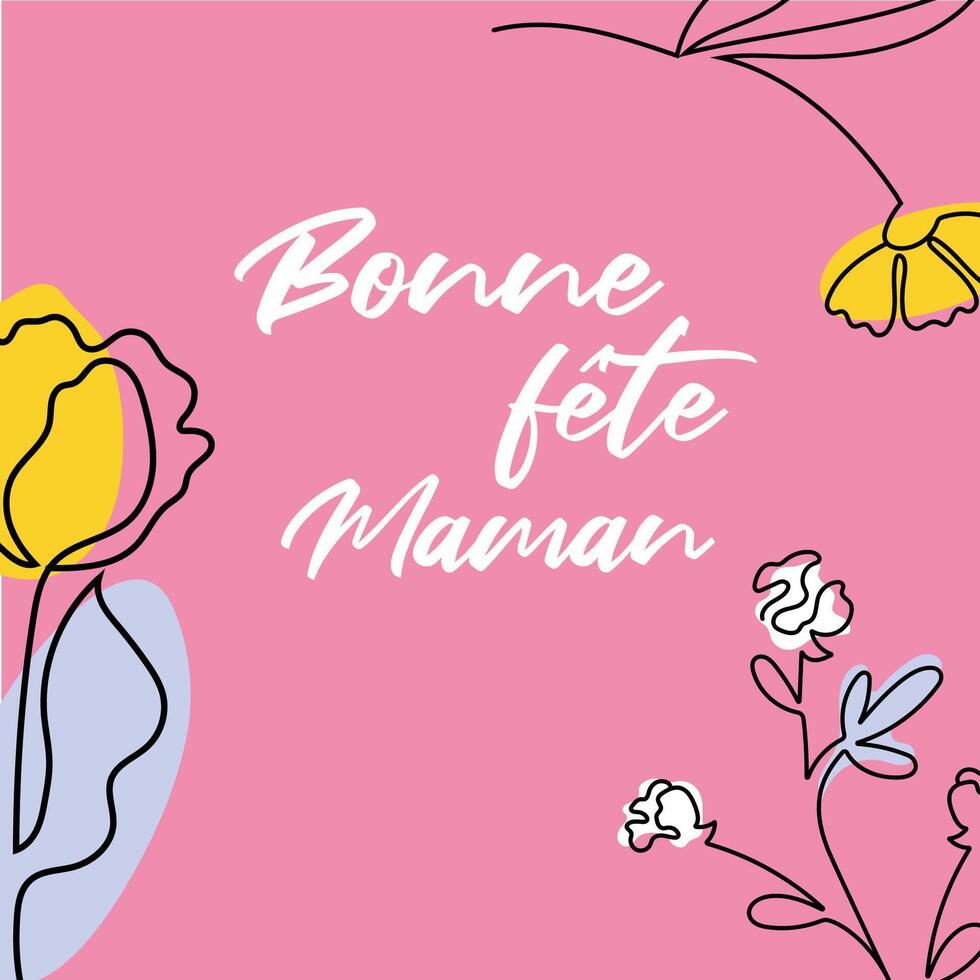 contento madre día saludo tarjeta en francés idioma. vector línea Arte diseño con flores