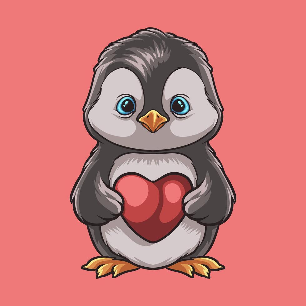 pingüino amor mascota genial ilustración para tu marca negocio vector