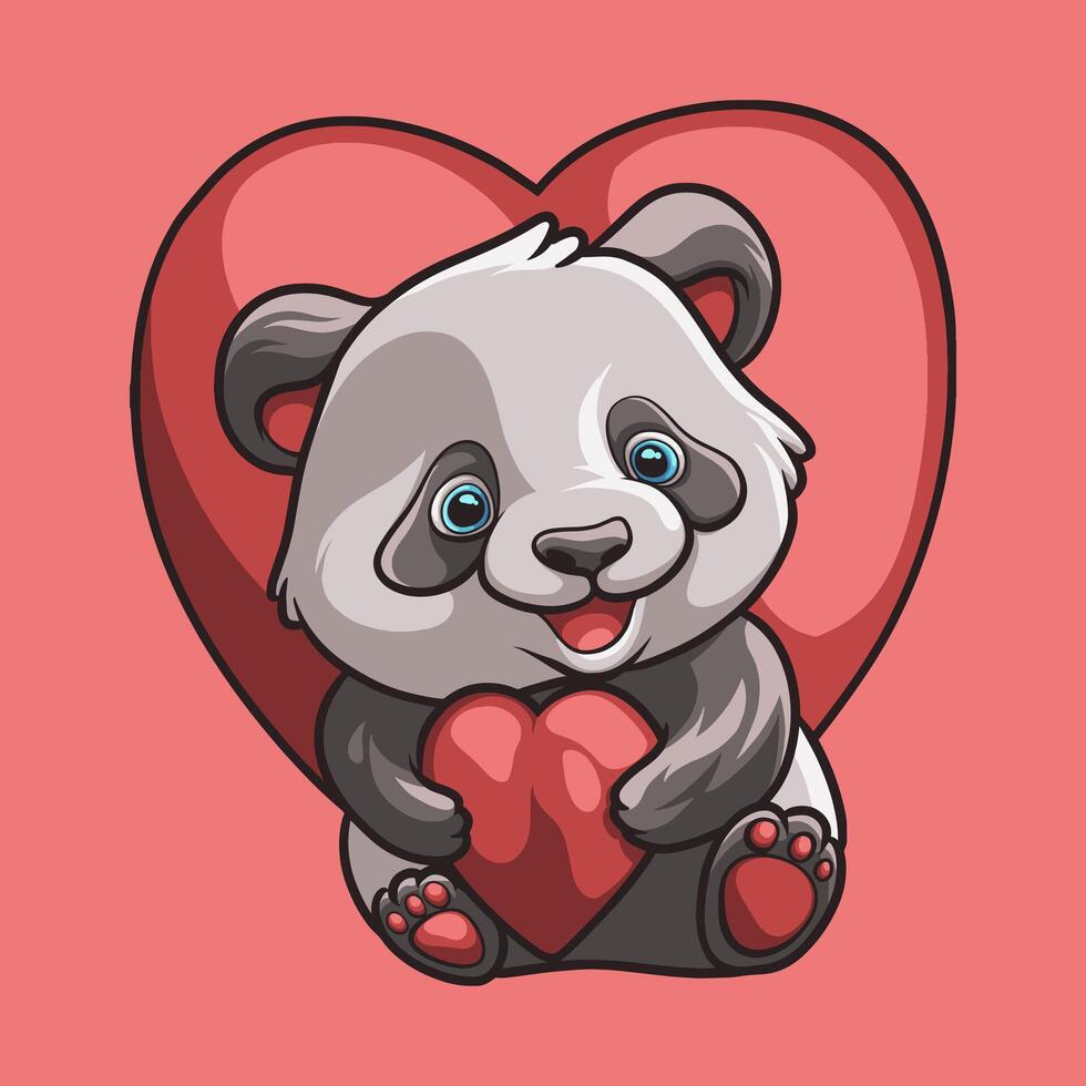 panda amor mascota genial ilustración para tu marca negocio vector