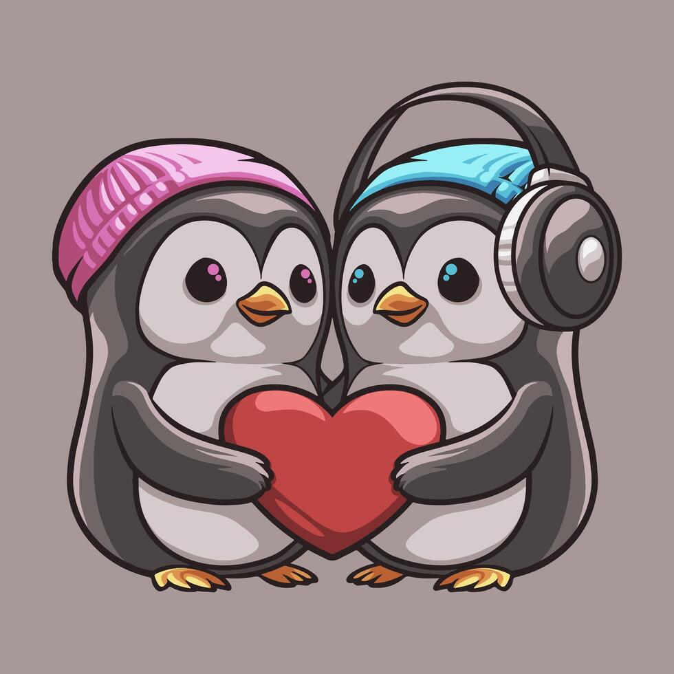 Penguin Love mascot great illustration for your branding business vector