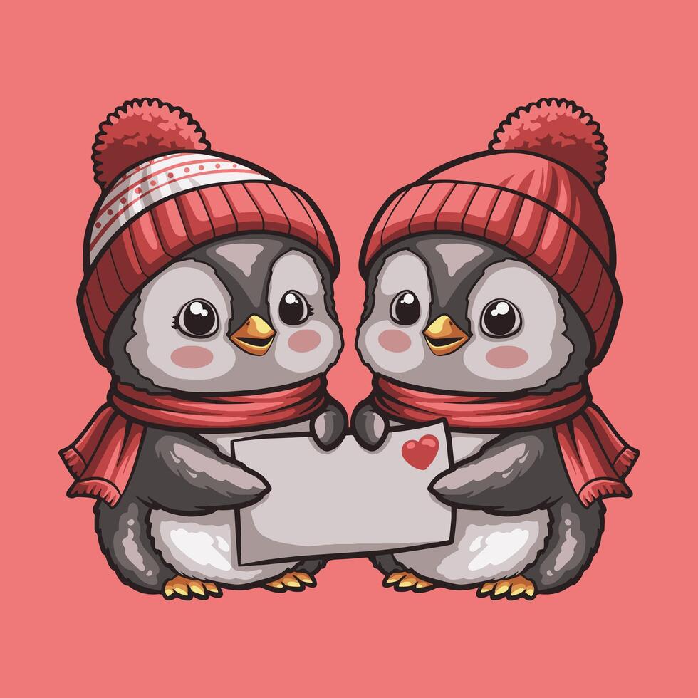 Penguin Love mascot great illustration for your branding business vector