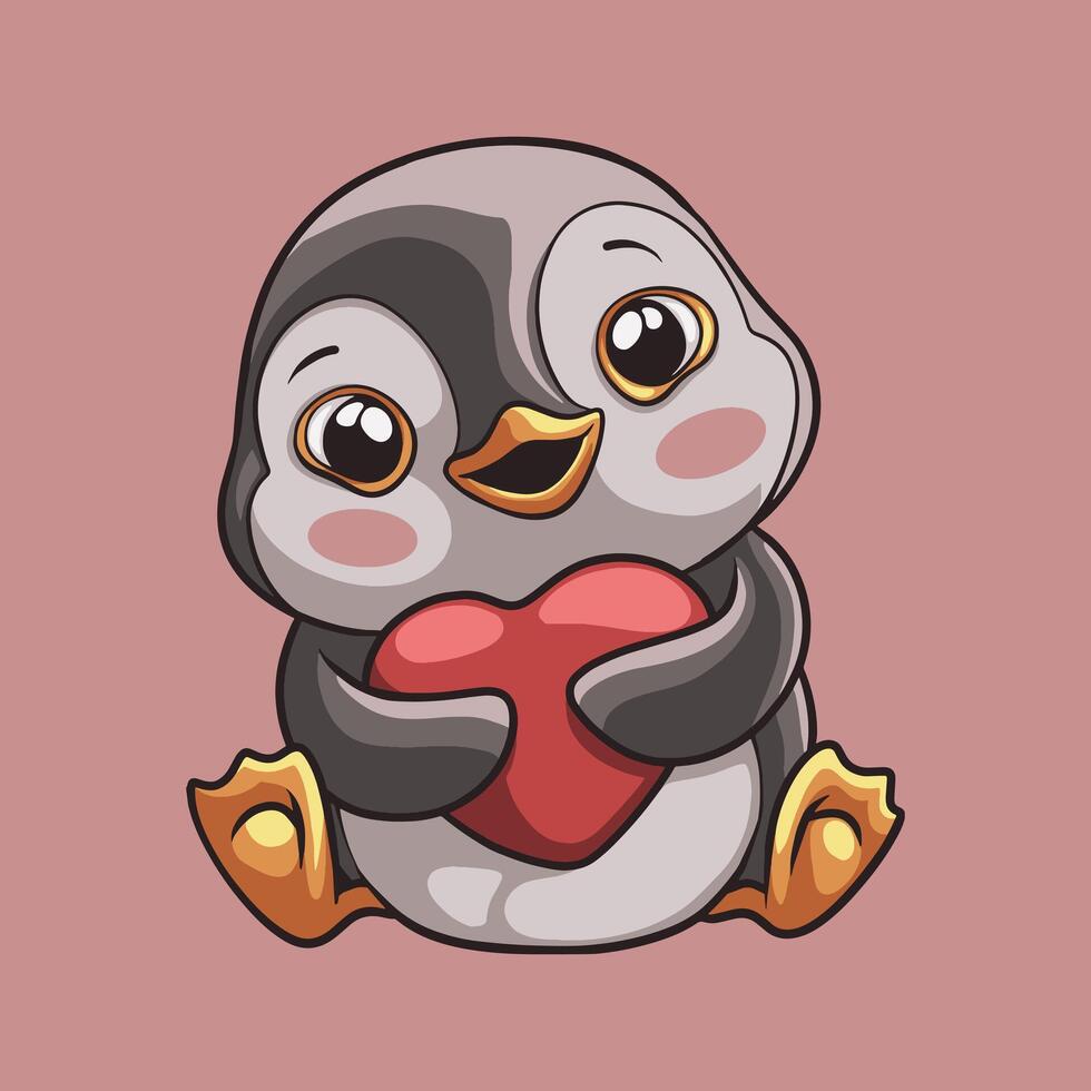 Penguin Love mascot great illustration for your branding business vector