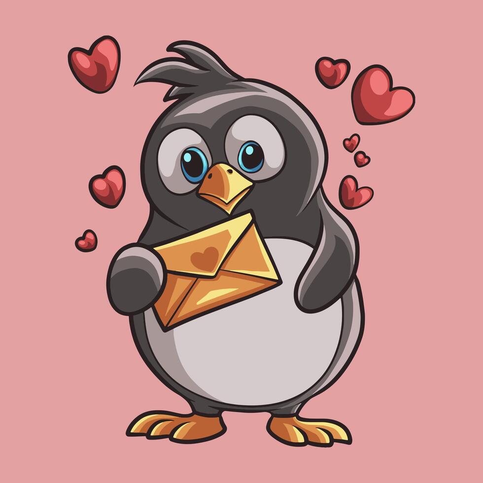 Penguin Love mascot great illustration for your branding business vector