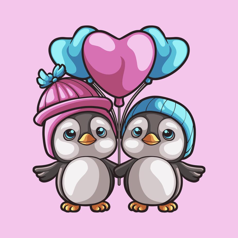 Penguin Love mascot great illustration for your branding business vector