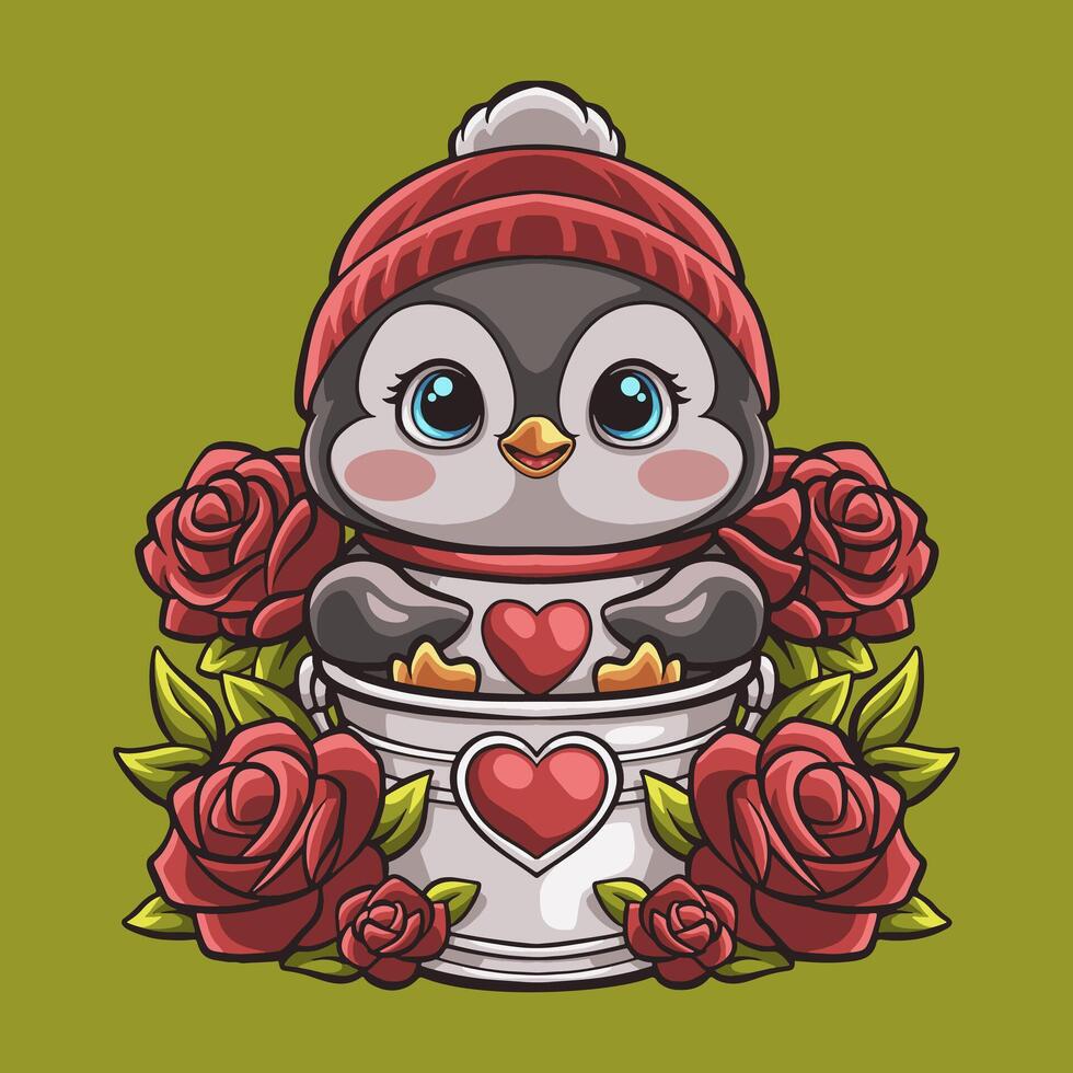 Penguin Love mascot great illustration for your branding business vector