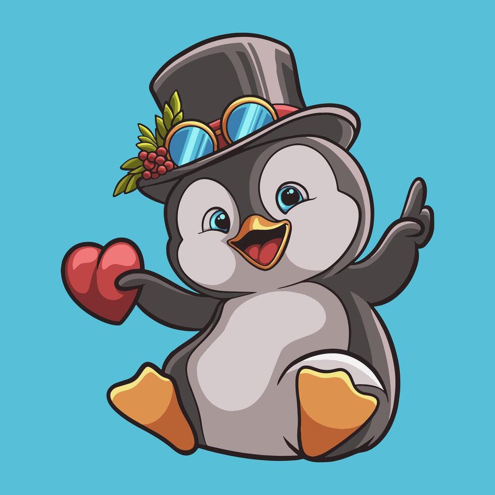 Penguin Love mascot great illustration for your branding business vector