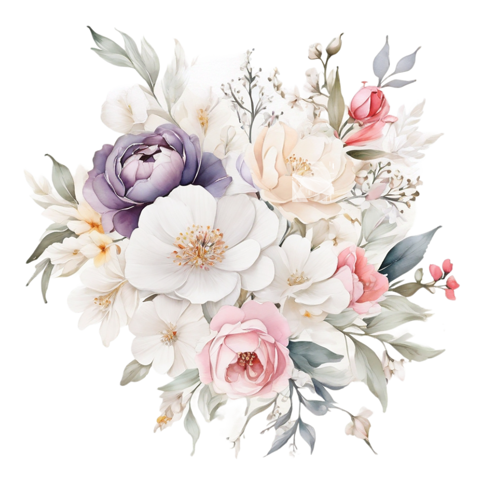 AI generated Watercolor Floral Flower Bouquet Design, Watercolor Flower Arrangements design, gilter Flower Design, Flower Sublimation Floral Clipart Wedding card design, Free PNG